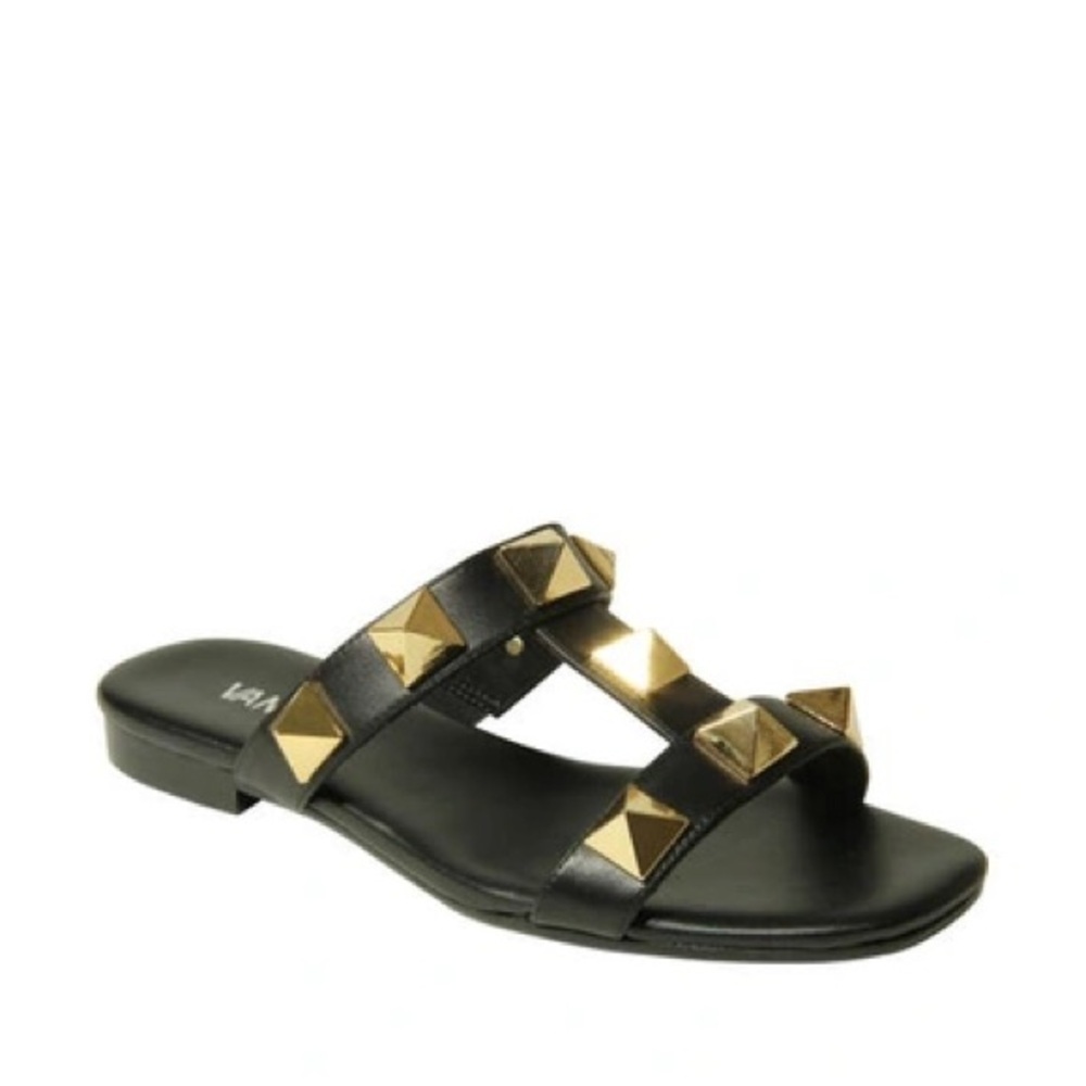 Vaneli Black Eriko Sandals with Gold Accents